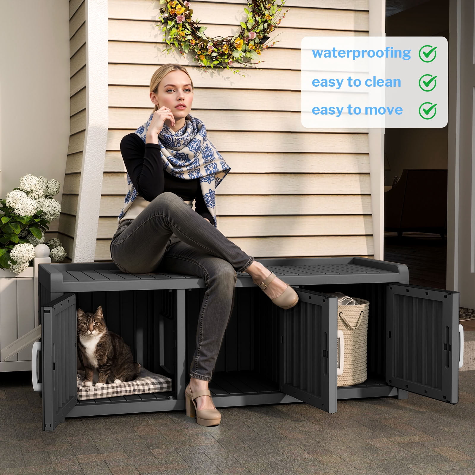 MAYEERTY Multi-Functional Cat House & Litter Box Enclosure, Sturdy Storage Cabinet with Ventilated Side Window