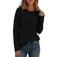 thumbnail image 2 of Women's Waffle Knit Top Crew Neck Long Sleeve Casual Pullover Blouse, 2 of 9