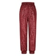 thumbnail image 5 of Sequin Joggers for Women Red Shiny Pants Straight Wide-Leg Holiday Party Pants Club Pants, 5 of 6