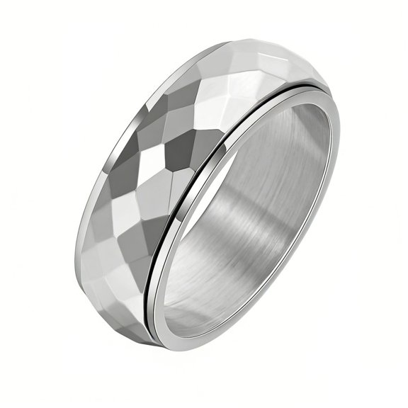 PAURO Men Stainless Steel Spinner Ring Anxiety Relief Fidget Faceted Rotatable Ring Spinning Bands 8mm Silver Size 12