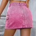 thumbnail image 4 of WTOBBY Women's Bodycon A-Line Denim Skirt High Waist Stretch Raw Hem Button Front Distressed short Skirt for Casual Outfit,Hot Pink L, 4 of 5