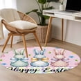 thumbnail image 5 of Round Area Rug 4ft, Spring Flower Easter Rabbit Non-Slip Non-Shedding Floor Mat, Colorful Checkered Pink Washable Sturdy Carpet for Living Room Bedroom Home Decor, 5 of 9