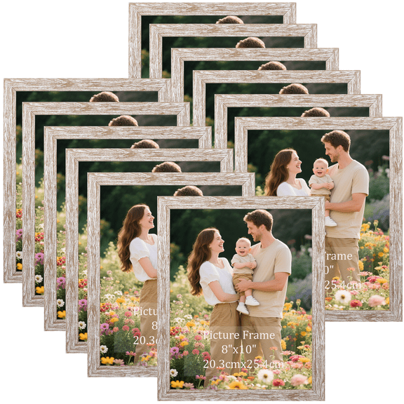 8x10 Picture Frame Set of 12, Farmhouse 8 by 10 Photo Frames Bulk for Wall or Tabletop Display, Beige