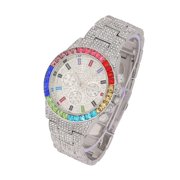 Mens Big Rocks with Rainbow Multicolor Rhinestone Bezel Fully Iced Out Colorful Dial Watch - ST10327 RN Single (ST10401 SLV Rainbow)