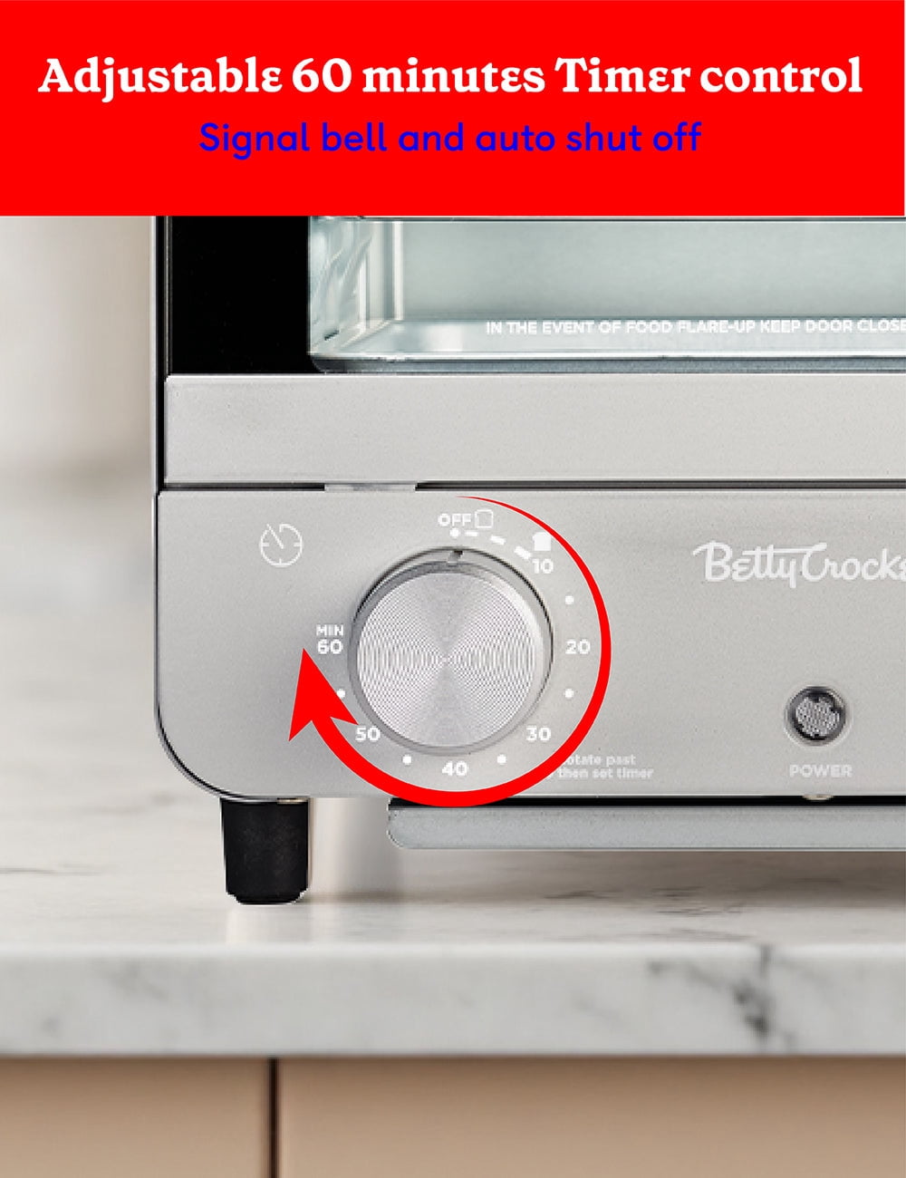 Betty Crocker Mini Toaster Oven, Compact Countertop Oven for Dorms, RVs, Apartments, 7-Liter Capacity, 750W, Adjustable Timer, Includes Baking Tray & Rack, BC-5629S, Gray/Black