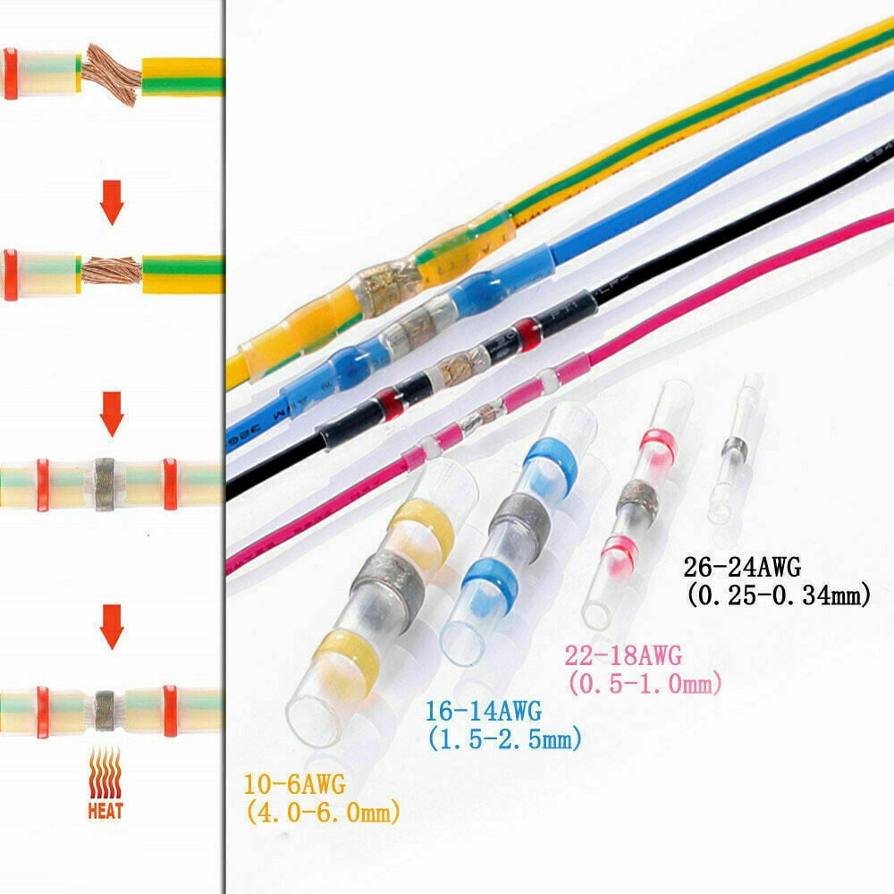 400x Waterproof Solder Seal Sleeve Heat Shrink Wire Connector Terminals Blue+Red