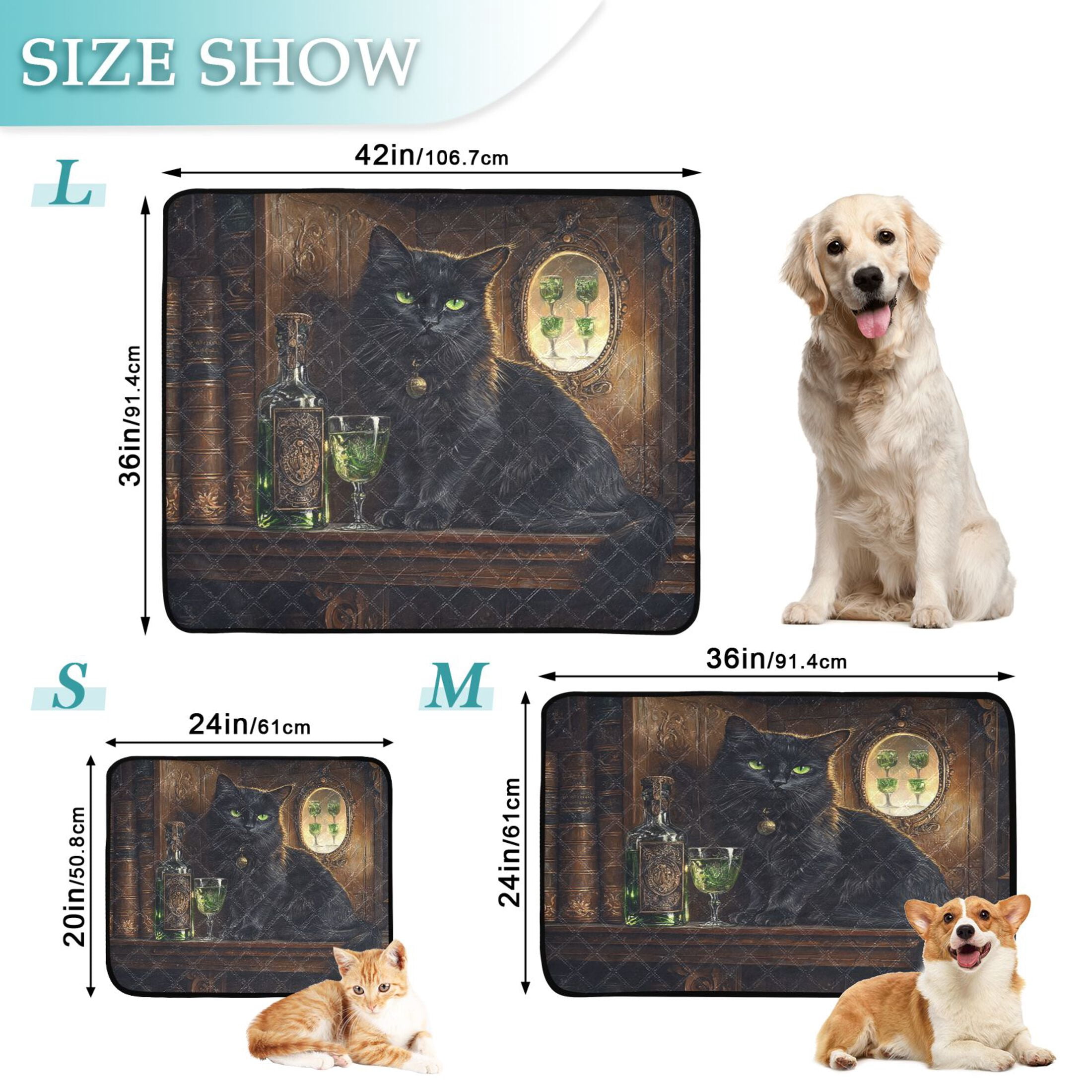 Qxltty Black Cat with Absinthe Cat litter Pads Pet Set of 3 Diaper Mats Center Anti-leakage Layer Absorbent Soft and Comfortable