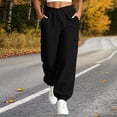 thumbnail image 2 of ZHYou No Boundarie Fleece Sweatpants for Women Casual Soft Stretch High Waist Cuffed Leg Loose Fall Winter Pants with Pockets,Black,Size M, 2 of 7