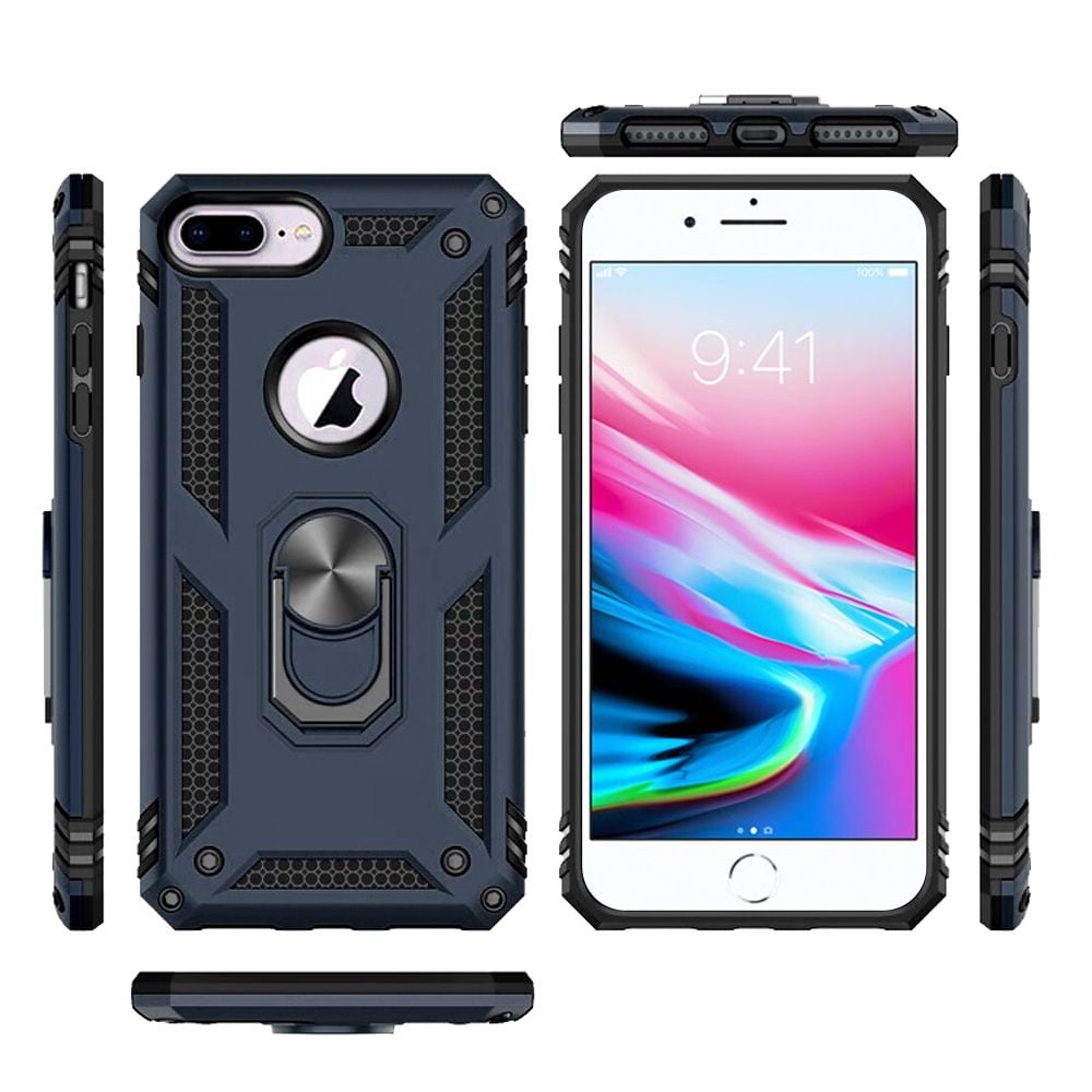 For Apple Iphone 8 Plus7 Plus Ring Magnetic Kickstand Hybrid Case Cover Blue