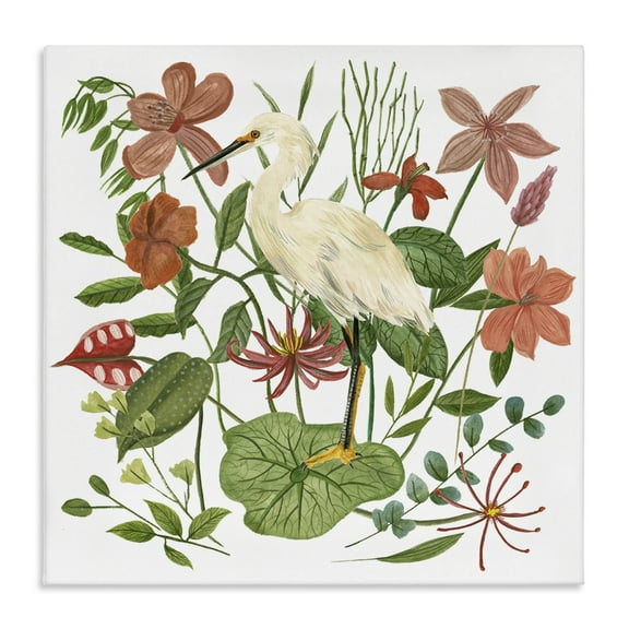 Stupell Industries Heron with Wild Florals Landscape Painting Gallery Wrapped Canvas Art Print Wall Art, 17 x 17