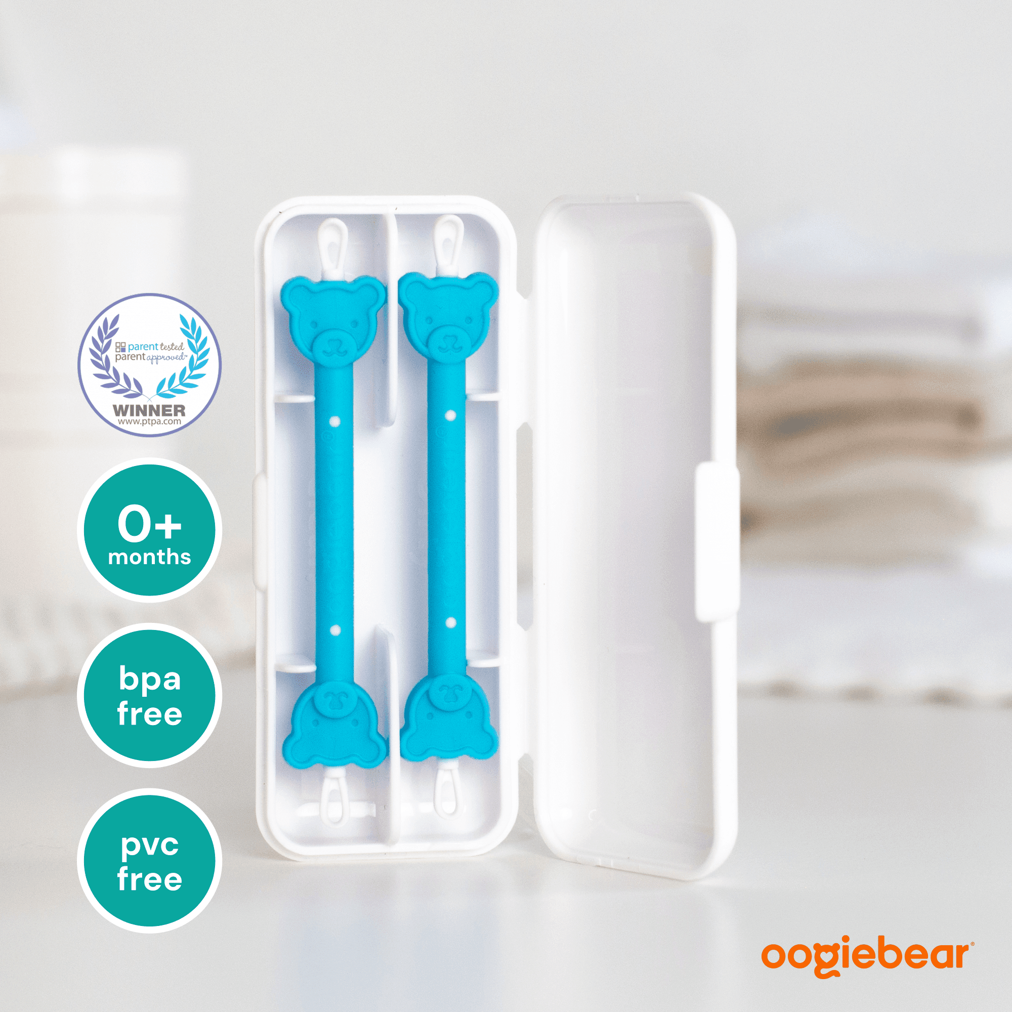 Oogiebear 2 Pack Booger and Ear Wax Picker with Case, Safe For Newborns, Blue
