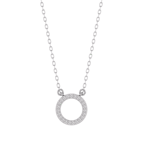 Moissanite Open Circle Pendant Necklace in 14kt Solid Gold Over Sterling Silver