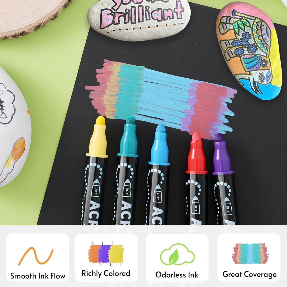 Acrylic Paint Markers for Rock, Fabric, Wood, Glass, Craft - Quick Dry Dual-Tip Paint Pens for Halloween Decorations - Pumpkin Painting Kit, Drawing Markers, Art Supplies, Christmas Gift