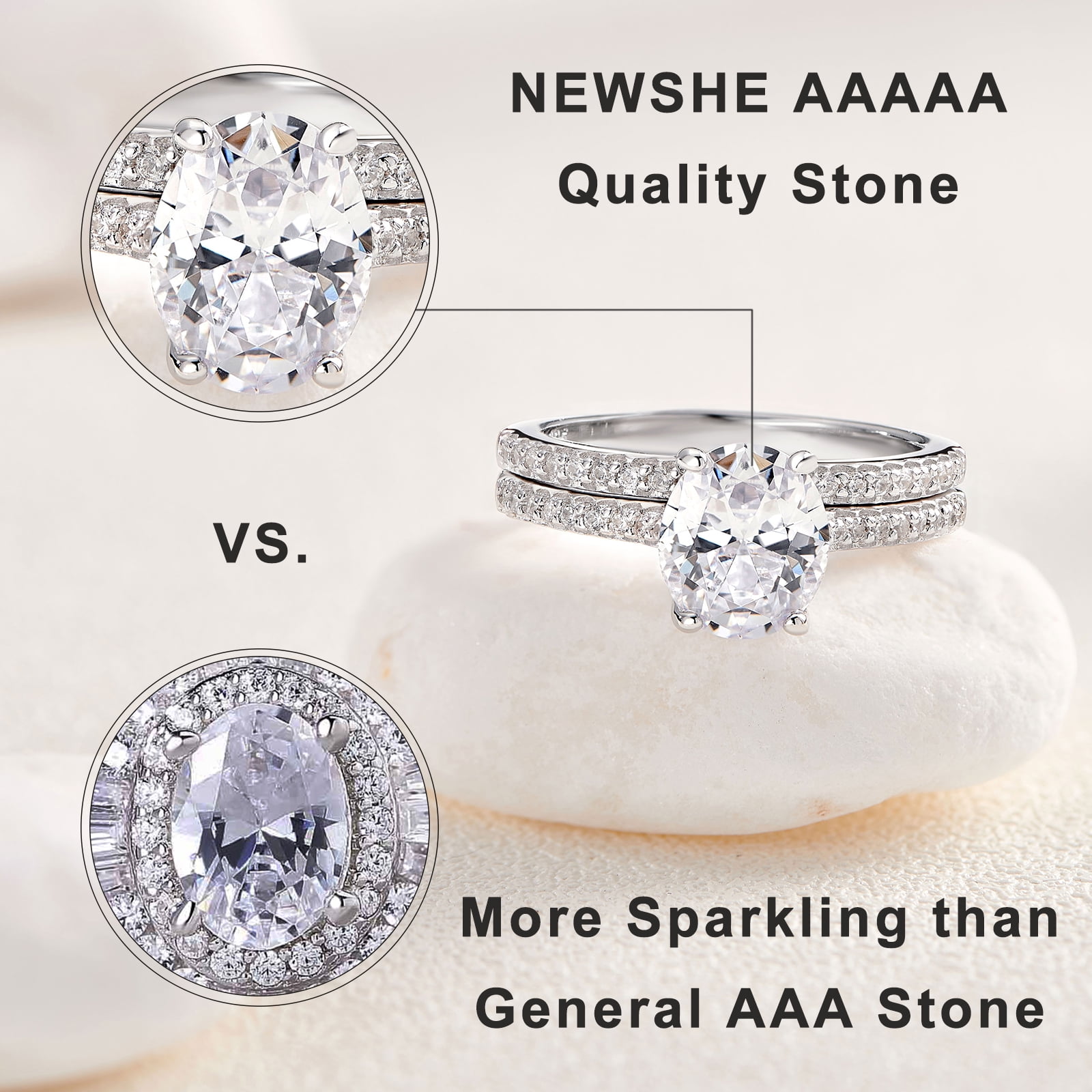 Newshe Solitaire Engagement Rings for Women Wedding Ring Set Sterling Silver Oval Cz 2.2Ct Size 5