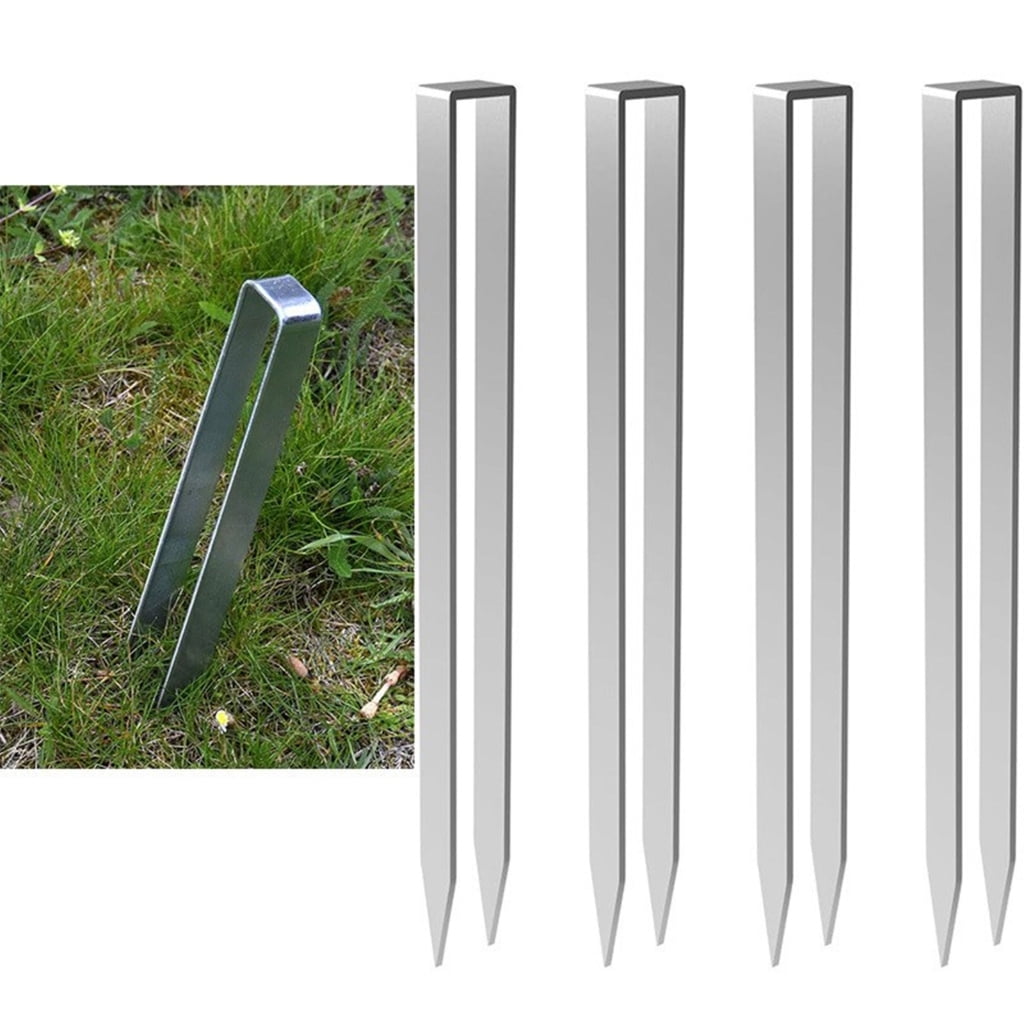 4Pcs Ground Stakes Steel Stakes Tents Heavy Duty Garden Stake Ground Anchors Peg Arch Shaped Fence Stake for Trampoline