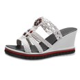 thumbnail image 1 of Moda 2022, zapatos de mujer de Color sólido, zapatillas con cuentas, zapatos de verano de suela gruesa, sandalias de cuña de tacón alto con punta abierta, zapatillas de mujer 36 Gao Jinjia LED, 1 of 2