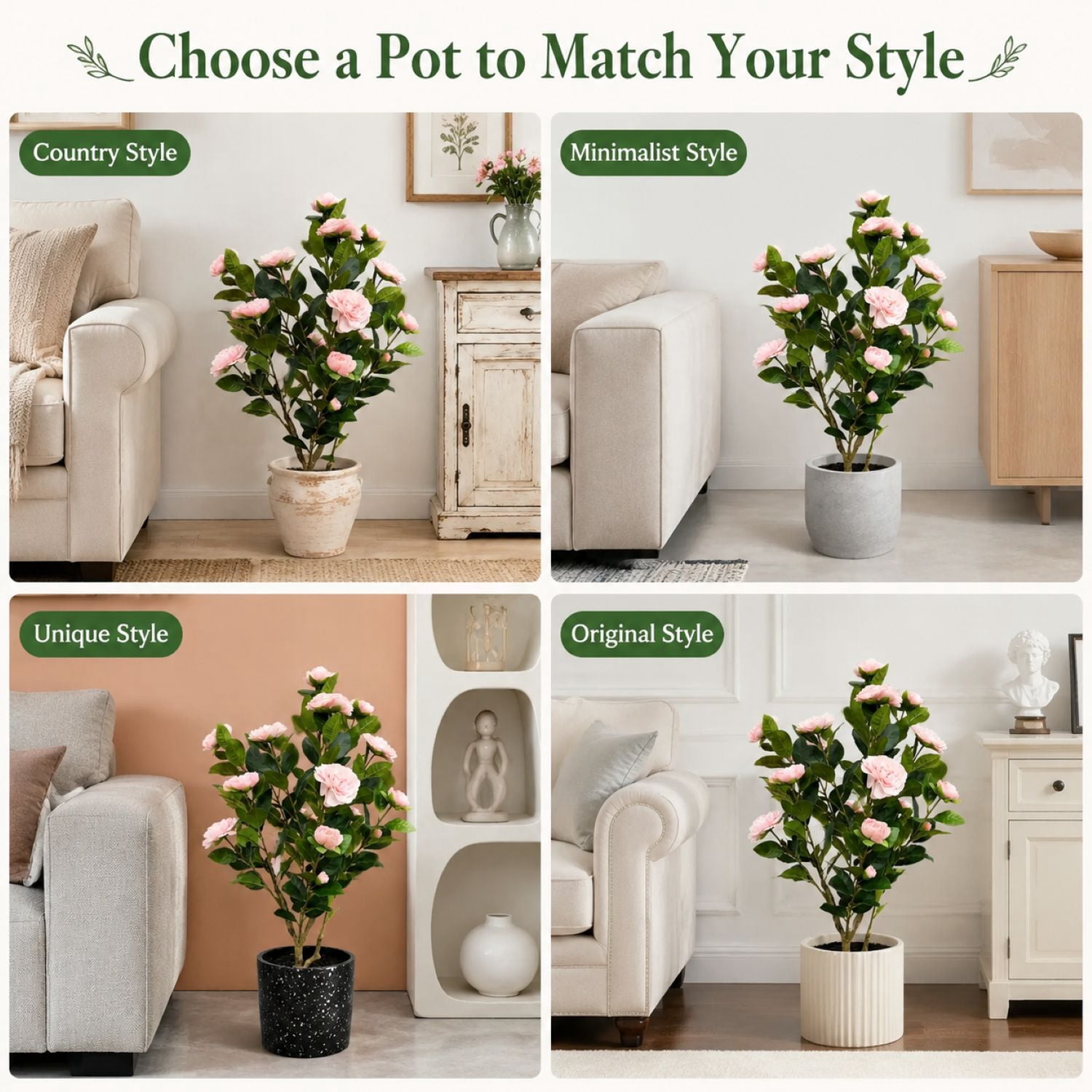 Easy4Home 2.6FT Artificial Flower Plant Fake Camellia Tree Potted Indoor, Pink