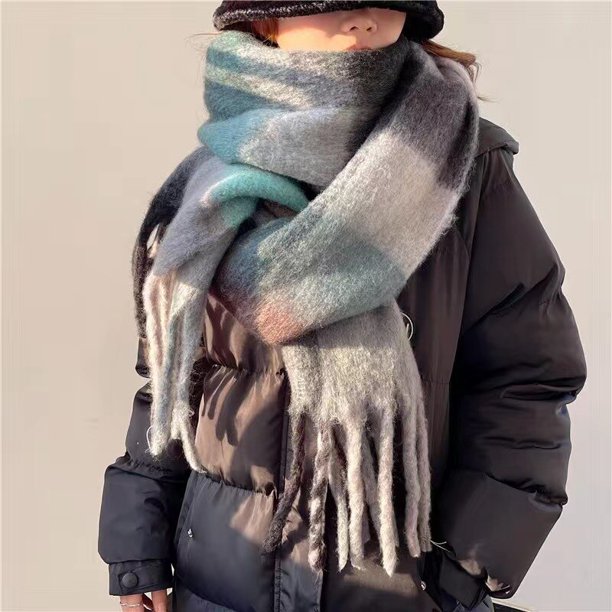 Mohair-Bufanda de Cachemira a cuadros de arcoíris para Mujer, chal a cuadros, cuello cálido, borla larga, Bufanda más gruesa, Invierno Fivean unisex