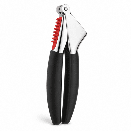 PLERISE Heavy Duty Die-Cast Zinc Manual Garlic Press with Large Capacity Chamber, Black