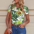 thumbnail image 6 of KLL Women 's Crew Neck Bodysuit Jumpsuits Watercolor Green Tropical Print Short onesies Stretch T Shirts, 6 of 7