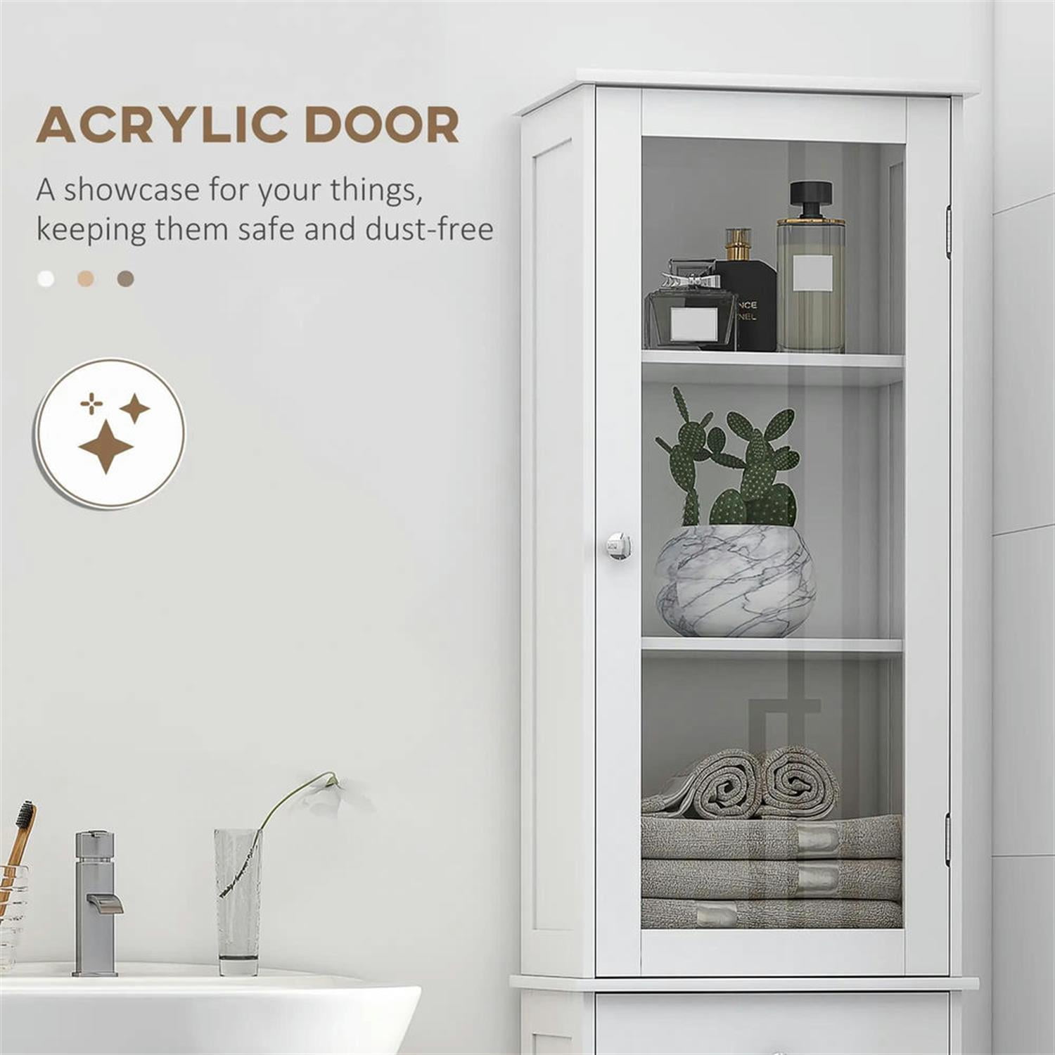 Demi Bonn 67" Tall Bathroom Storage Cabinet, Freestanding Linen Cabinet with Acrylic Doors and Shelves for Living Room, Kitchen, Dining Room, Office, White