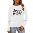 thumbnail image 2 of HOMBOM Shirts for Women Long Sleeve Vintage Holiday White Reindeer Crewneck Xmas Females T Shirts, 2 of 9