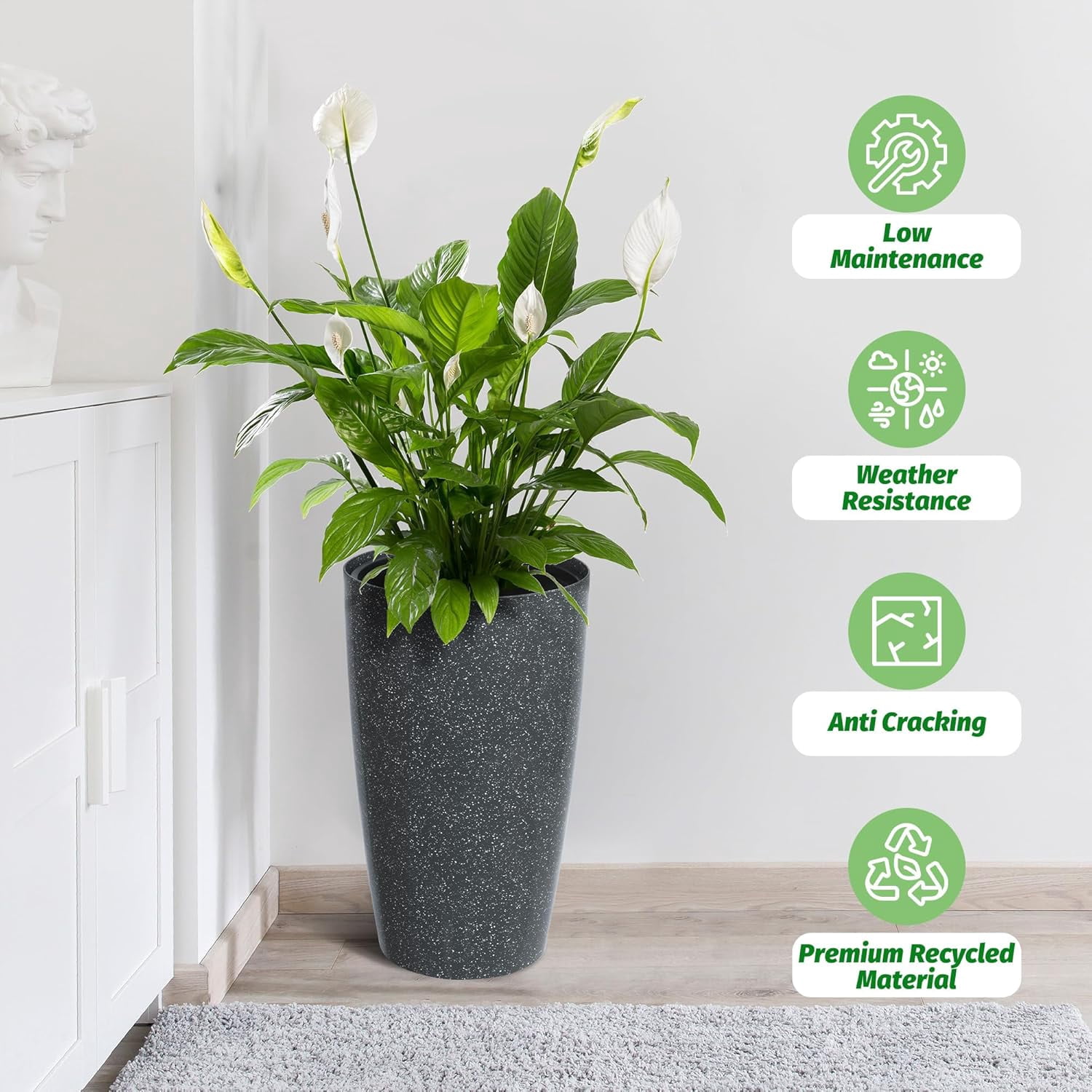 16/22" Tall Round Planter Set of 2, Self Watering Pots for Indoor Plants, Large Flower Pot Outdoor with Built-in Drainage and a Water Level Monitor, for Patio, Porch, Living Room, or Home Office