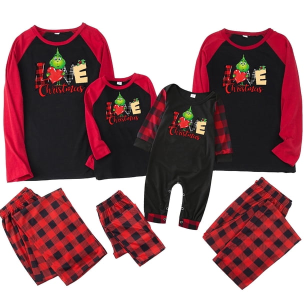 Conjuntos de pijamas navideños familiares a juego Grinch 2024, pijama de Grinch con parte superior y pantalones de pijama a cuadros, pijama de Grinch para niños y adultos para la familia, 8 Años