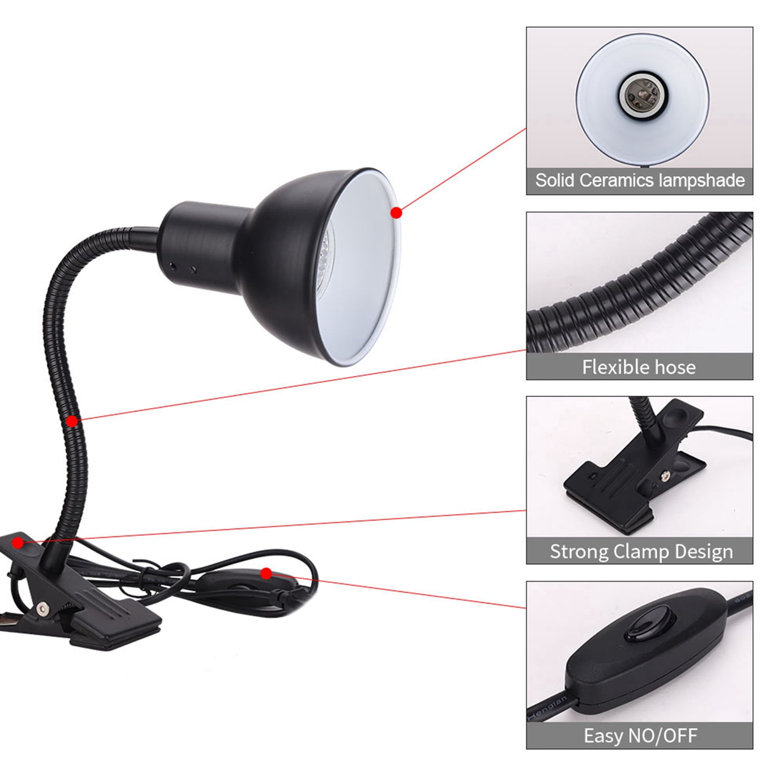 Nieyigj 75W Reptile Heat Lamp Basking Spot Lamp with 360-Degree Adjustable Gooseneck Clip E27 Base Halogen Bulb Included for Turtles Lizards Snakes Amphibians
