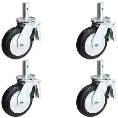 4 pcs Scaffold Caster 6" x 2" Red PU Wheel Locking Brake 1-3/8" Stem 3600 lbs. 