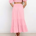thumbnail image 6 of Zunfeo Summer Maxi Skirts for Women Elastic High Waist Linen Skirts A-line Pleated Tiered Skirts for Daily Vacation, Pink M, 6 of 9