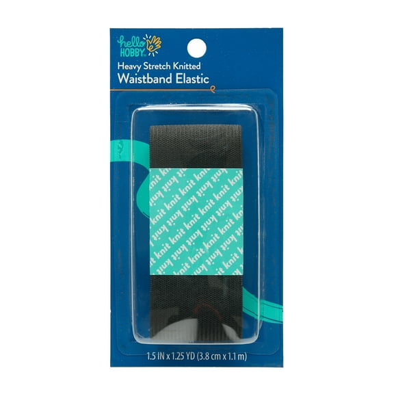 Hello Hobby Heavy Stretch Knitted Waistband Sewing Elastic, 1.5" x 1.25 yd, Black
