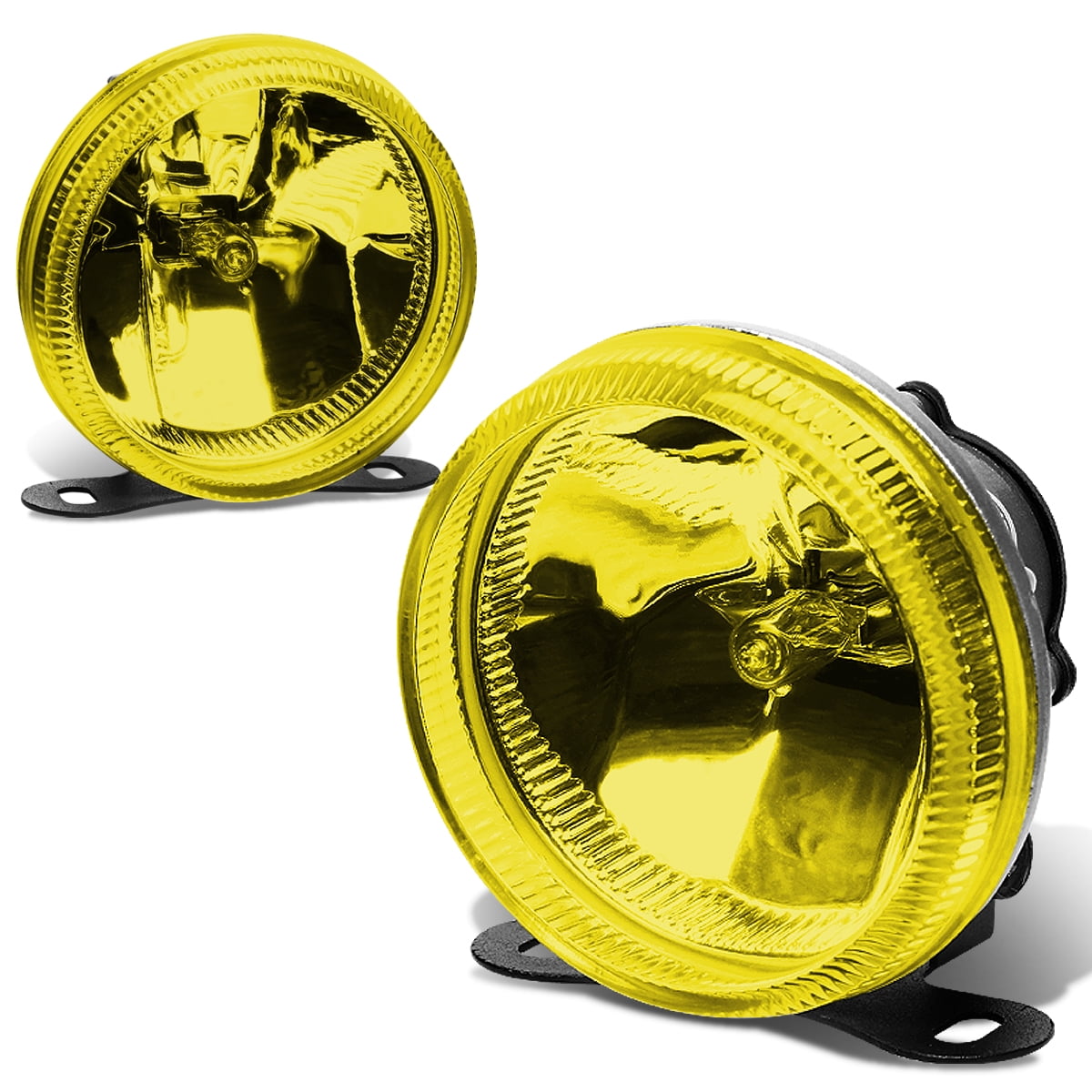 For Pair of 3.5" Round Universal Amber Glass Lens Fog Lights + Adjustable Mounting Kit