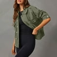 thumbnail image 2 of WTOBBY Women's Stretch Denim Jacket with Button Front, Long Sleeve Jean Trucker Coat with Pockets, Casual Workwear Style for Daily Use, Durable and Comfortable Fit,Green M, 2 of 5