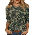 thumbnail image 2 of SAATLERI Womens 3/4 Length Sleeve Tops Crew Neck Camouflage Tops for Women Printed Basic Tees Shirts Casual Loose Fit Blouses, 2 of 5