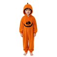 thumbnail image 3 of BOOMNY Halloween Flannel Pajamas Jumpsuit for Men And Women Hallowmas Pumpkin Face Graphic Long Sleeve Hooded Pjs Jumpsuit Cozy Warm Loungewear Homewear, 3 of 5