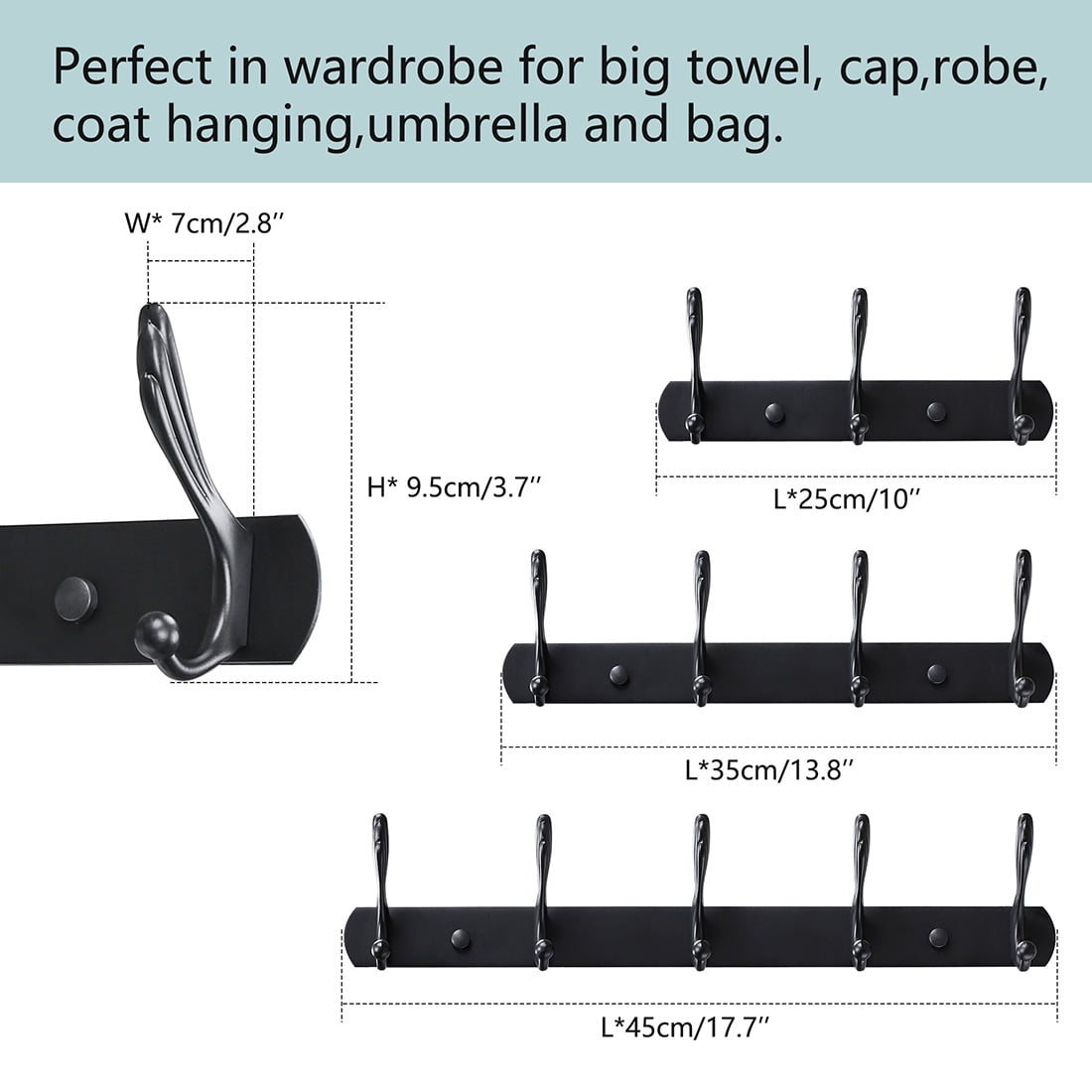 Unique Bargains Home Bedroom Wall Hook Zinc Alloy Hooks DIY Coat Towel Holder Black 5-Hook