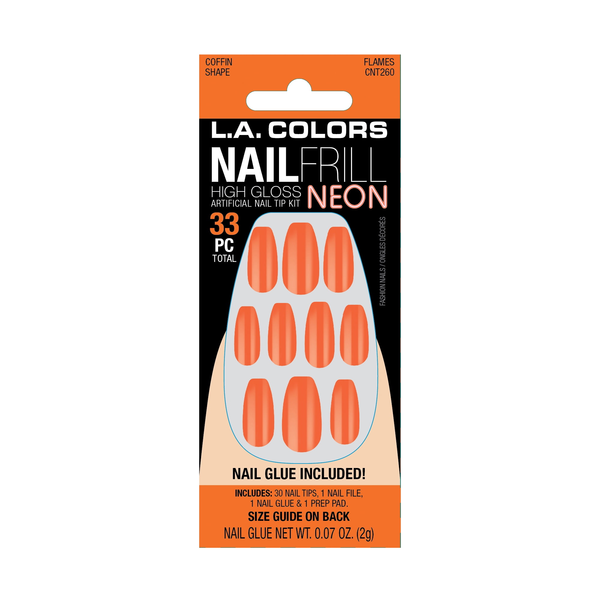 L.A. COLORS Nail Frill Artificial Nail Tips, Flames, 33 Pieces