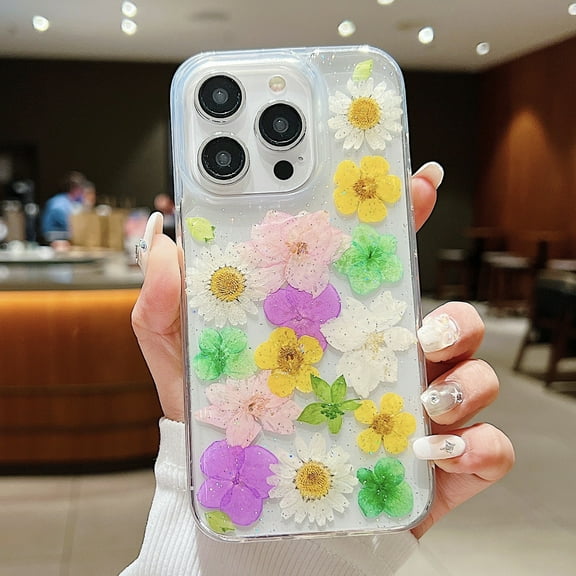 for iPhone 16 Pro Max/16Pro/16Plus/16 Clear Case with Pressed Real Flowers Design, Floral Pattern Slim Soft TPU Protective Women Phone Cover