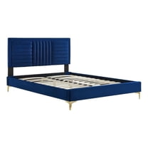 Modway Sofia Channel Tufted Performance Velvet Twin Platform Bed in Navy