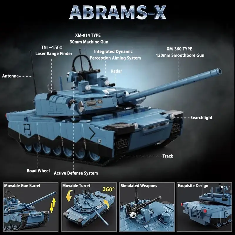 GZBrick Abrams-X Tank Building Sets WW2 Military Toy for Adults Boy Compatible with Lego 2116PCS