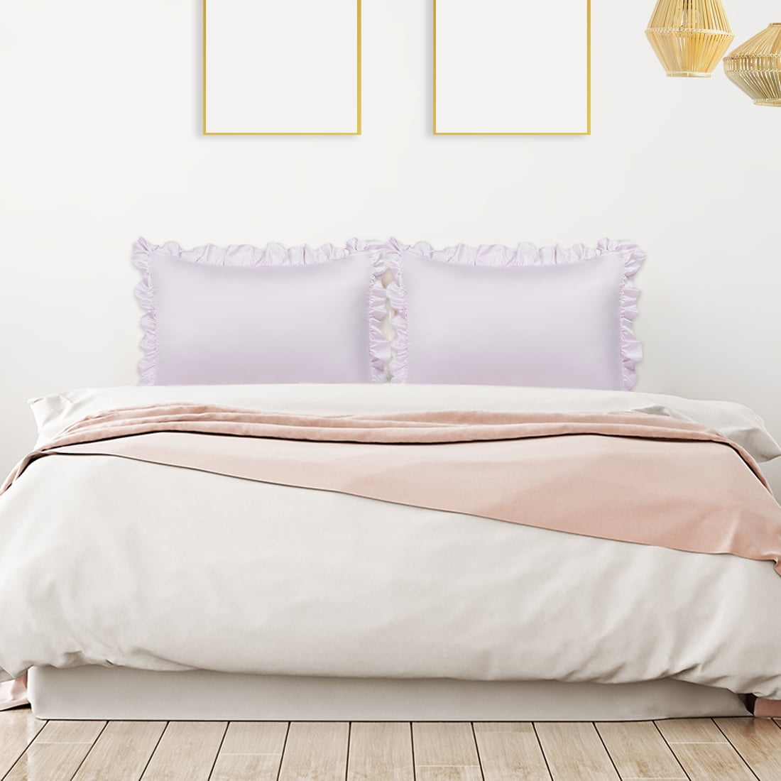 Unique Bargains 4-Piece Satin Ruffled Edge Pillow Shams, Standard, Lavender Gray