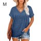 thumbnail image 2 of Sonducket Camiseta de mujer con cuello en V, manga corta con cuello en V, blusa dividida de color sólido Prendas para la parte del cuerpo Azul oscuro METRO Sonducket AP003161-22, 2 of 6