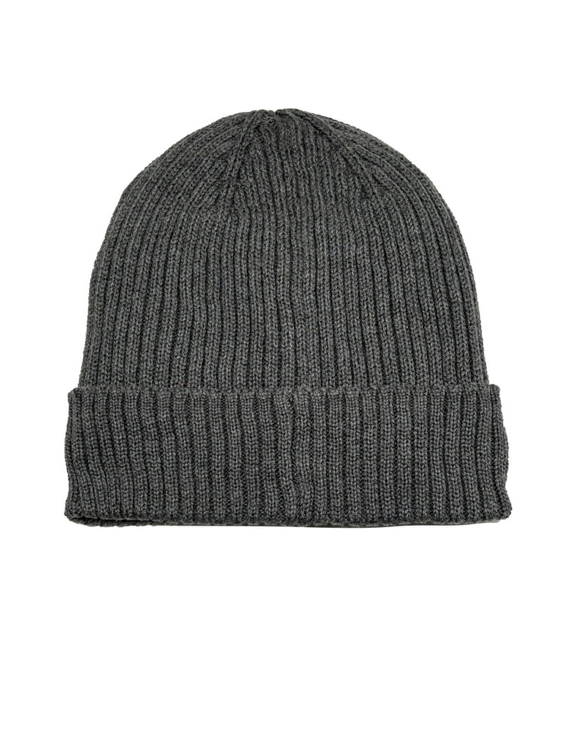 George Men's Ribbed Fleece Lined Knit Beanie,Charcoal Grey Heather