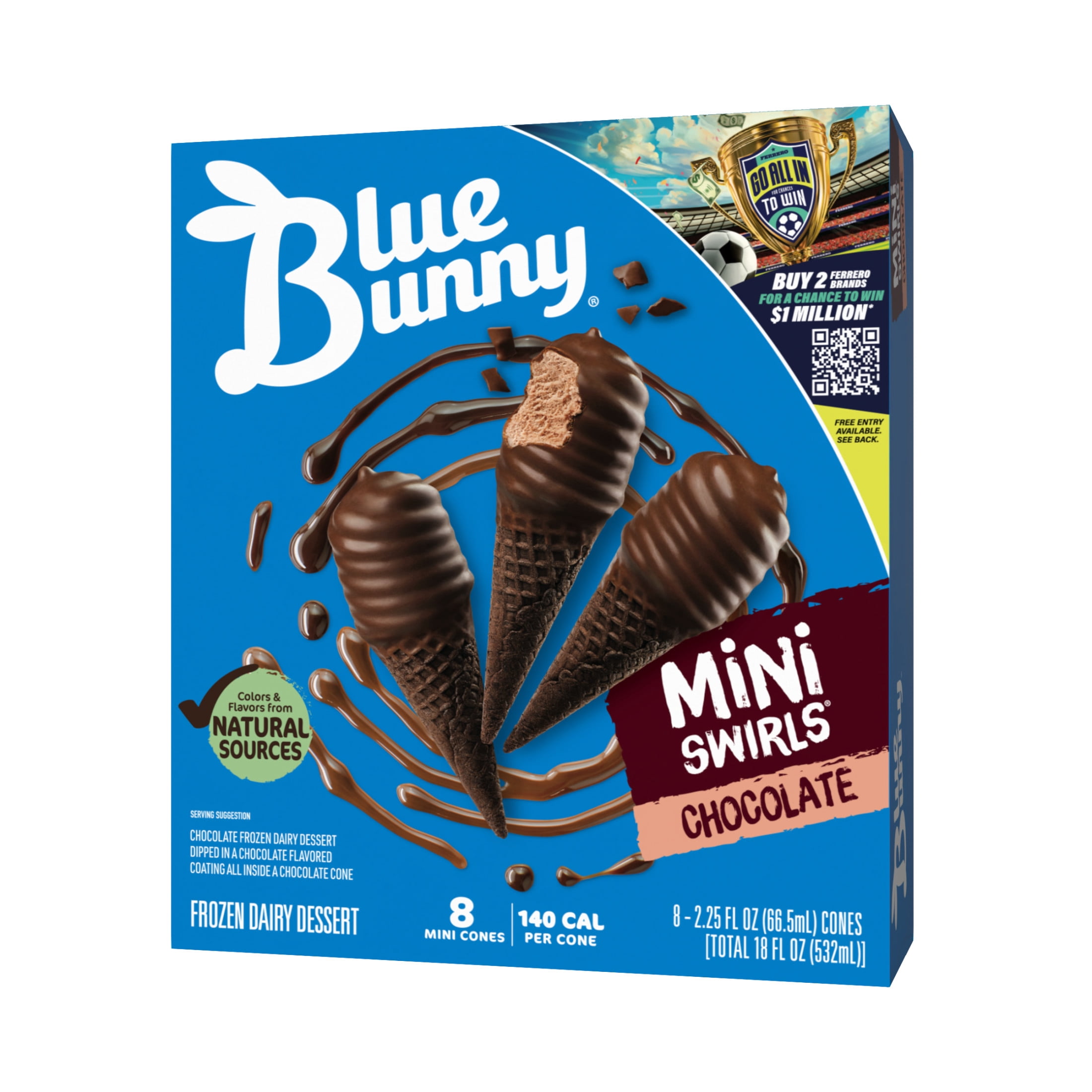 Blue Bunny Mini Swirls Chocolate Cones, Frozen Dessert, 8 Pack