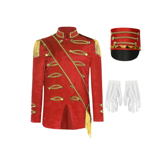 YiZYiF Garçons Garde Royale Uniforme de Tambour-Major Carnaval Enfants Manteau à Manches Longues Veste Ensemble Rouge 12