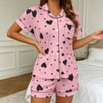 thumbnail image 3 of Swanpen Women's Heart Print Ribbed Pajama Button Front Short Sleeve Set Lapel Top with Matching Shorts for Summer Home Wear, 3 of 4
