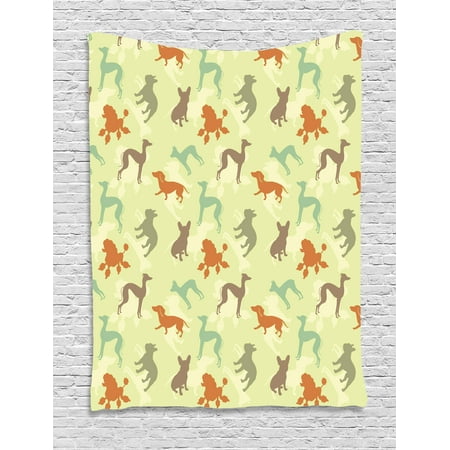 - Dog Lover Tapestry, French Bulldog Greyhound Poodle Terrier Silhouette Pure Breed Animals Canine Type, Wall Hanging for Bedroom Living Room Dorm Decor, 60W X 80L Inches, Multicolor, by Ambesonne