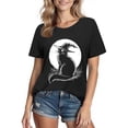 thumbnail image 2 of Xdegoge Women's Witch Cat Graphic T-Shirt Vintage Magic Moon Spooky Shirts Casual Short Sleeve Crewneck Basic Fall Tops Cute Halloween Holiday Party Novelty Tees, 2 of 3