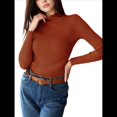 thumbnail image 3 of Suéter de Cuello Alto Acanalado para Mujer, Larga, Blusa Térmica de Peso Medio Color Caramelo un Tamaño, 3 of 10